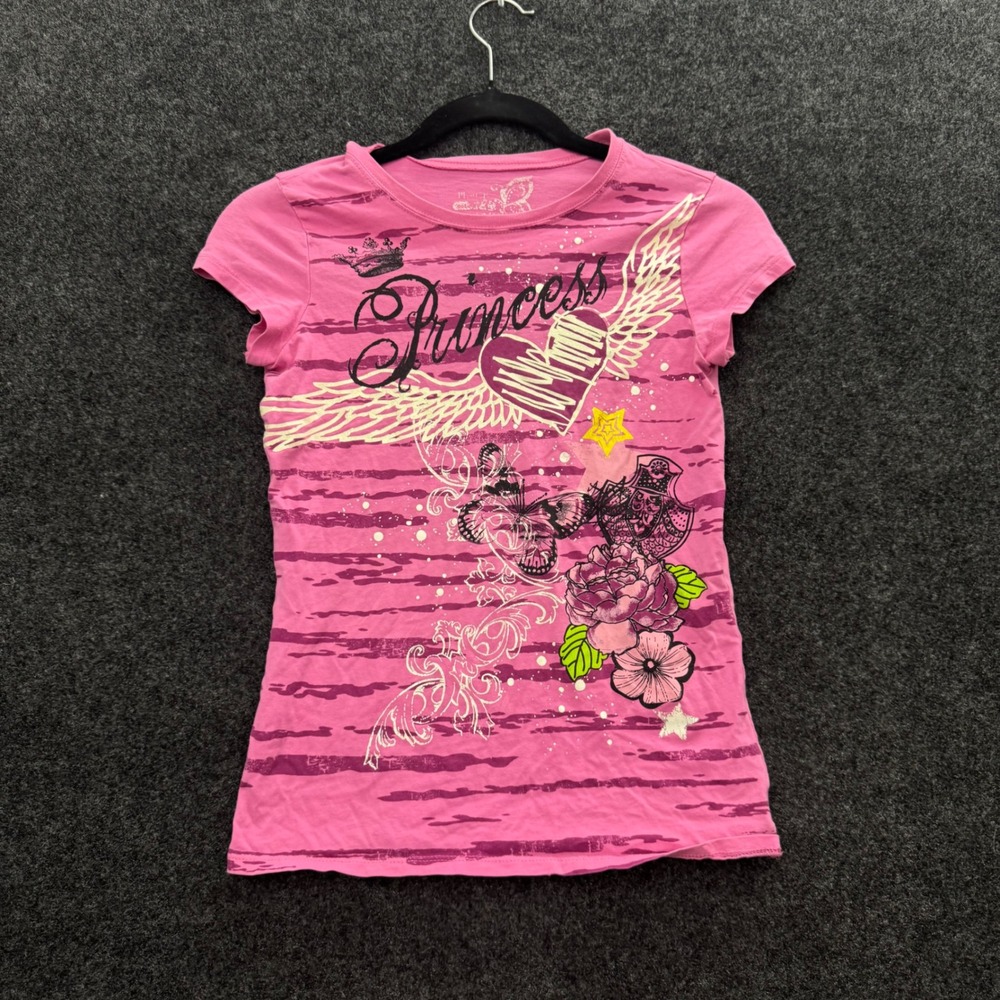 The Childrens Place Pink Princess Graphic Baby Tee Y2K Butterfly Wings Small